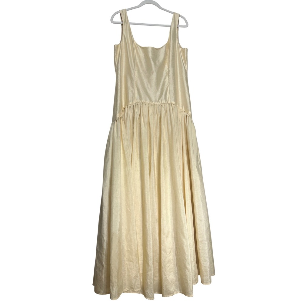 Hutch Anthropologie Sleeveless Maxi Dress Pale Yellow Satin Sz 14 Formal Wedding